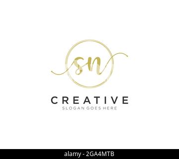 SN Feminine logo beauty monogram and elegant logo design, handwriting logo of initial signature, wedding, fashion, floral and botanical with creative Stock Vector