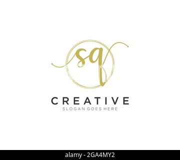 SQ Feminine logo beauty monogram and elegant logo design, handwriting logo of initial signature, wedding, fashion, floral and botanical with creative Stock Vector