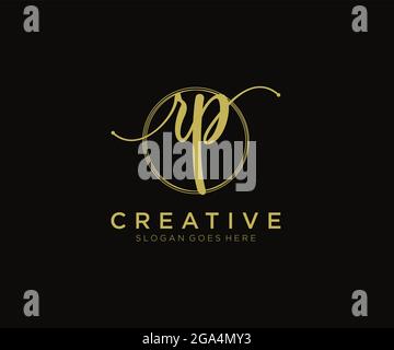 RP Feminine logo beauty monogram and elegant logo design, handwriting logo of initial signature, wedding, fashion, floral and botanical with creative Stock Vector