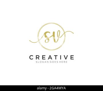 SV Feminine logo beauty monogram and elegant logo design, handwriting logo of initial signature, wedding, fashion, floral and botanical with creative Stock Vector
