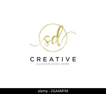 SD Feminine logo beauty monogram and elegant logo design, handwriting logo of initial signature, wedding, fashion, floral and botanical with creative Stock Vector