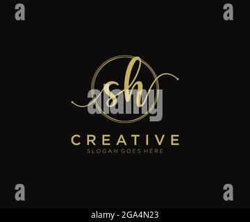 SH Feminine logo beauty monogram and elegant logo design, handwriting logo of initial signature, wedding, fashion, floral and botanical with creative Stock Vector