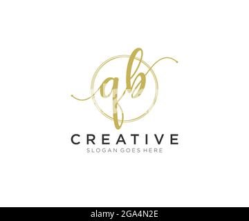QB Feminine logo beauty monogram and elegant logo design, handwriting logo of initial signature, wedding, fashion, floral and botanical with creative Stock Vector