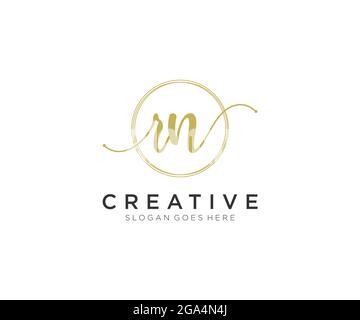 RN Feminine logo beauty monogram and elegant logo design, handwriting logo of initial signature, wedding, fashion, floral and botanical with creative Stock Vector