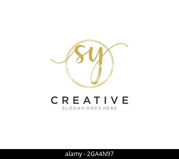 SY Feminine logo beauty monogram and elegant logo design, handwriting logo of initial signature, wedding, fashion, floral and botanical with creative Stock Vector