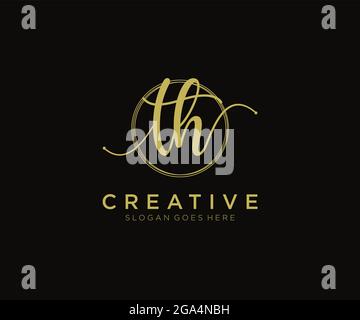 TH Feminine logo beauty monogram and elegant logo design, handwriting logo of initial signature, wedding, fashion, floral and botanical with creative Stock Vector