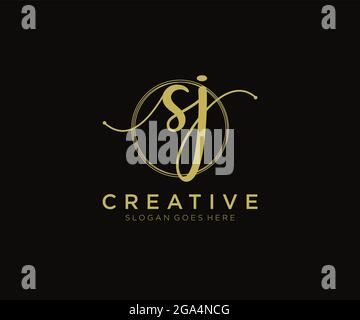 SJ Feminine logo beauty monogram and elegant logo design, handwriting logo of initial signature, wedding, fashion, floral and botanical with creative Stock Vector