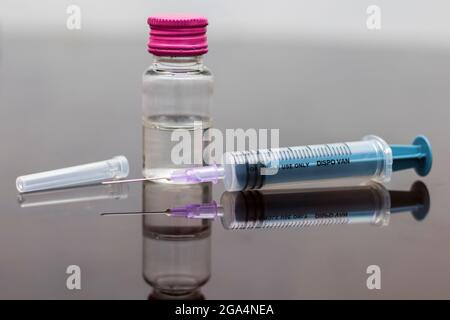 syringe and vials Stock Photo