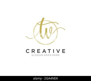 TV Feminine logo beauty monogram and elegant logo design, handwriting logo of initial signature, wedding, fashion, floral and botanical with creative Stock Vector