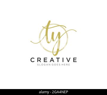 TY Feminine logo beauty monogram and elegant logo design, handwriting logo of initial signature, wedding, fashion, floral and botanical with creative Stock Vector