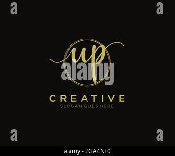 UP Feminine logo beauty monogram and elegant logo design, handwriting logo of initial signature, wedding, fashion, floral and botanical with creative Stock Vector