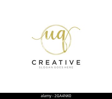 UQ Feminine logo beauty monogram and elegant logo design, handwriting logo of initial signature, wedding, fashion, floral and botanical with creative Stock Vector