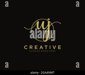 UJ Feminine logo beauty monogram and elegant logo design, handwriting logo of initial signature, wedding, fashion, floral and botanical with creative Stock Vector