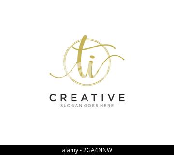 TI Feminine logo beauty monogram and elegant logo design, handwriting logo of initial signature, wedding, fashion, floral and botanical with creative Stock Vector