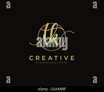 TK Feminine logo beauty monogram and elegant logo design, handwriting logo of initial signature, wedding, fashion, floral and botanical with creative Stock Vector