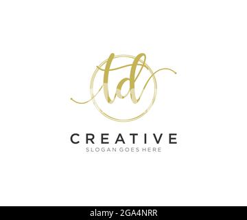 TD Feminine logo beauty monogram and elegant logo design, handwriting logo of initial signature, wedding, fashion, floral and botanical with creative Stock Vector