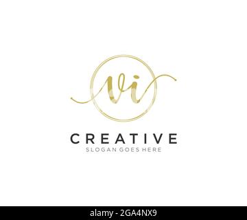VI Feminine logo beauty monogram and elegant logo design, handwriting logo of initial signature, wedding, fashion, floral and botanical with creative Stock Vector