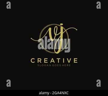VJ Feminine logo beauty monogram and elegant logo design, handwriting logo of initial signature, wedding, fashion, floral and botanical with creative Stock Vector