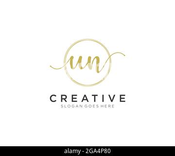 UN Feminine logo beauty monogram and elegant logo design, handwriting logo of initial signature, wedding, fashion, floral and botanical with creative Stock Vector