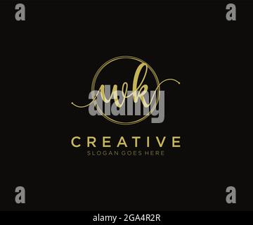 WK Feminine logo beauty monogram and elegant logo design, handwriting logo of initial signature, wedding, fashion, floral and botanical with creative Stock Vector