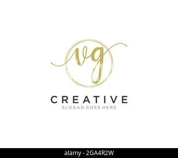 VG Feminine logo beauty monogram and elegant logo design, handwriting logo of initial signature, wedding, fashion, floral and botanical with creative Stock Vector