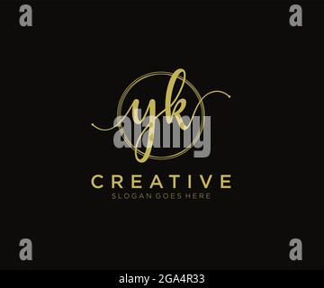 YK Feminine logo beauty monogram and elegant logo design, handwriting logo of initial signature, wedding, fashion, floral and botanical with creative Stock Vector