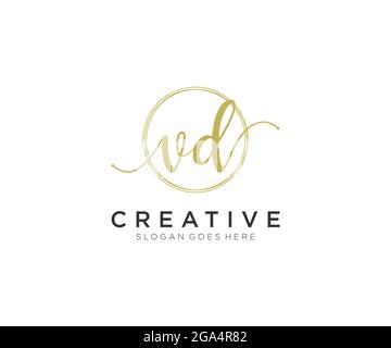 VD Feminine logo beauty monogram and elegant logo design, handwriting logo of initial signature, wedding, fashion, floral and botanical with creative Stock Vector