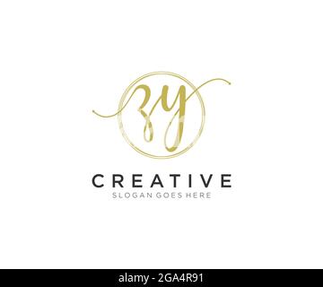 ZY Feminine logo beauty monogram and elegant logo design, handwriting logo of initial signature, wedding, fashion, floral and botanical with creative Stock Vector