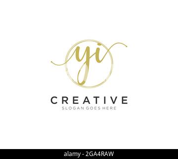 YI Feminine logo beauty monogram and elegant logo design, handwriting logo of initial signature, wedding, fashion, floral and botanical with creative Stock Vector
