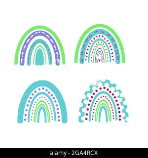 new vector Hand drawn cute rainbow in white green dot Stock Vector