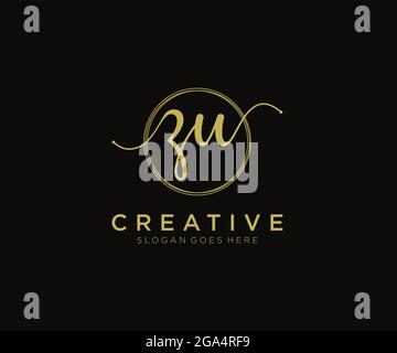 ZU Feminine logo beauty monogram and elegant logo design, handwriting logo of initial signature, wedding, fashion, floral and botanical with creative Stock Vector