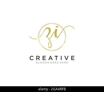 ZI Feminine logo beauty monogram and elegant logo design, handwriting logo of initial signature, wedding, fashion, floral and botanical with creative Stock Vector