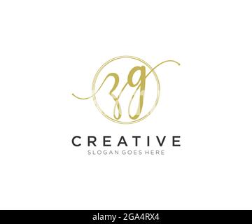 ZG Feminine logo beauty monogram and elegant logo design, handwriting logo of initial signature, wedding, fashion, floral and botanical with creative Stock Vector