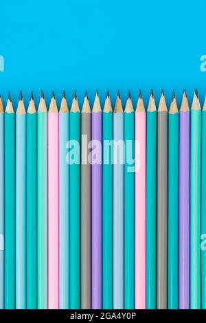 Top view on line of sharp multi colored lead pencils Stock Photo