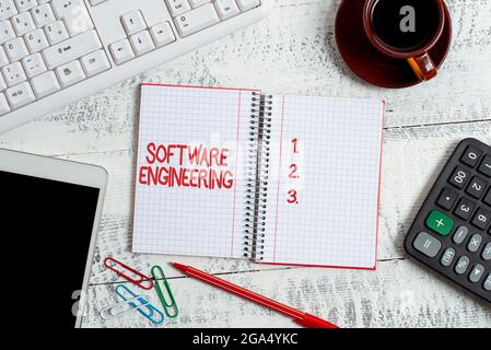 Text caption presenting Software Engineering. Business showcase apply engineering to the development of software Display of Different Color Sticker Stock Photo