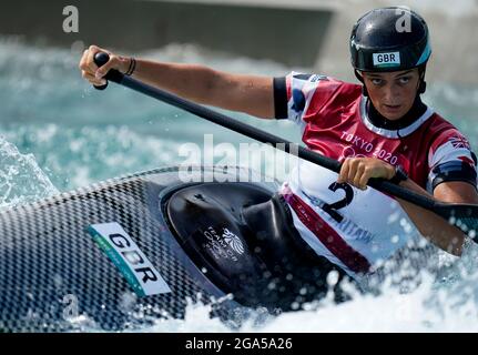 Great Britain's Mallory Franklin during the Women's C1 Canoe Slalom at the Kasai Canoe Slalom Centre on the sixth day of the Tokyo 2020 Olympic Games in Japan. Picture date: Thursday July 29, 2021. Stock Photo