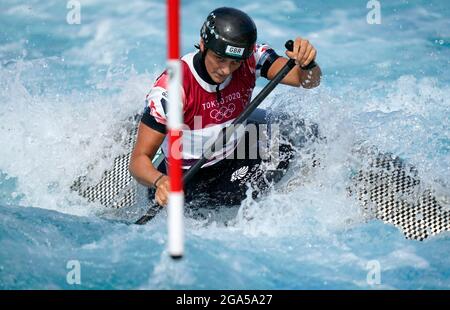 Great Britain's Mallory Franklin during the Women's C1 Canoe Slalom at the Kasai Canoe Slalom Centre on the sixth day of the Tokyo 2020 Olympic Games in Japan. Picture date: Thursday July 29, 2021. Stock Photo