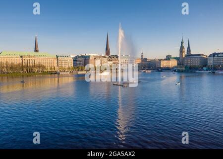 fountain on inner alster lake in Hamburg Stock Photo