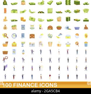 100 finance icons set. Cartoon illustration of 100 finance icons vector set isolated on white background Stock Vector