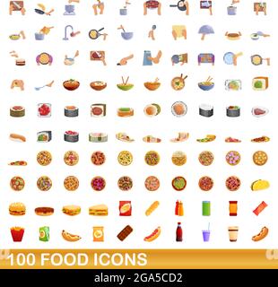 100 food icons set. Cartoon illustration of 100 food icons vector set isolated on white background Stock Vector