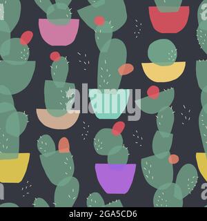 seamless pattern of tall long cactus from geometric shapes. Stock Vector
