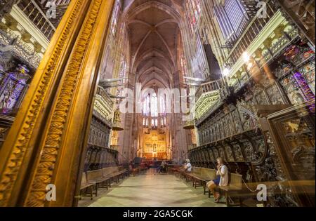 Leon, Spain - June 25th, 2019: Leon Cathedral chorus, also called The House of Light, Spain Stock Photo