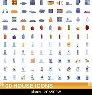 100 house icons set. Cartoon illustration of 100 house icons vector set isolated on white background Stock Vector