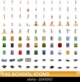 100 school icons set. Cartoon illustration of 100 school icons vector set isolated on white background Stock Vector