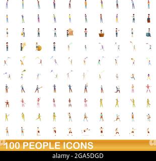 100 people icons set. Cartoon illustration of 100 people icons vector set isolated on white background Stock Vector