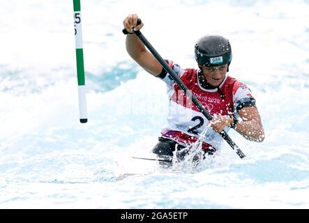 Great Britain's Mallory Franklin during the Women's C1 Canoe Slalom Final at the Kasai Canoe Slalom Centre on the sixth day of the Tokyo 2020 Olympic Games in Japan. Picture date: Thursday July 29, 2021. Stock Photo