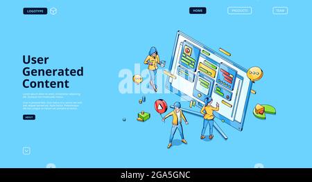 User generated content isometric landing page. Stock Vector