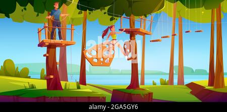 Adventure park rope ladder illustration Stock Vector