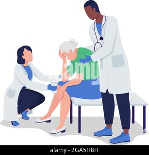 Doctors support crying old lady semi flat color vector characters Stock Vector