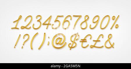 Gold realistic 3d numbers and currency sign isolated on a light background. Vector illustration. Stock Vector